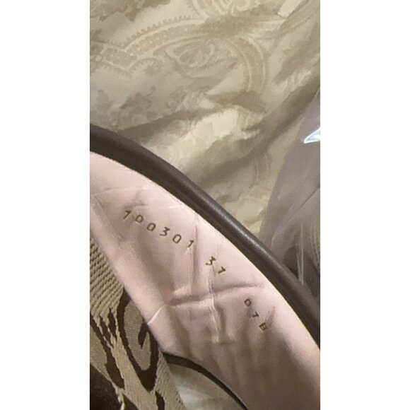 Gucci Monogram Jumbo GG Platform Slide Sandals Camel Ebony Size37 - Picture 9 of 13